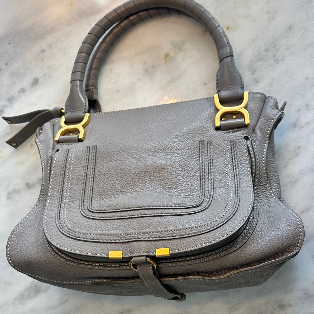 Chloe Gray Shoulder Bag with Gold Details